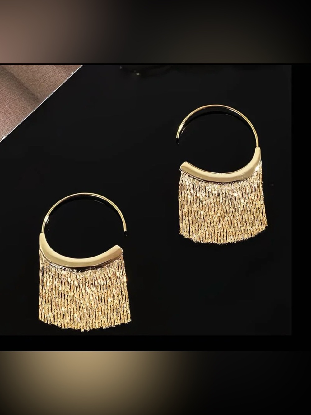 Gold Fringe/Tassel Hoop Earrings - Women Jewelry